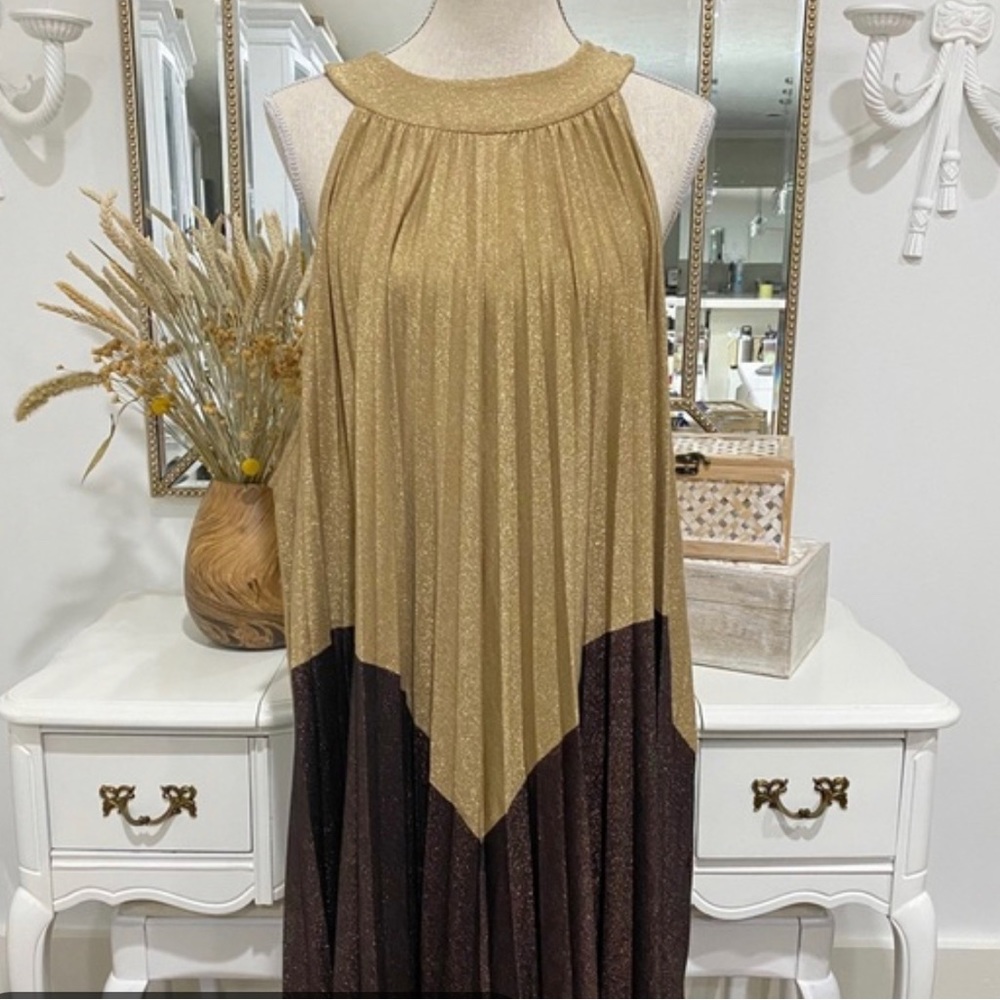 FREE PEOPLE Goddess Wear pleated, a-line, gold/bronze shimmer cocktail dress🔥🔥 - Picture 5 of 10